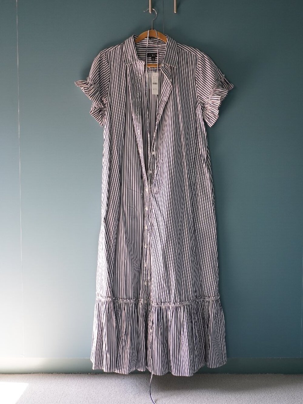 J.Crew Amelia Maxi Shirt Dress Navy White Stripe Cotton Poplin M NWT